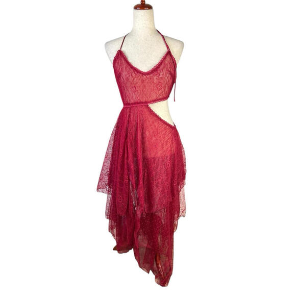 Dolls Kill Dresses & Skirts - Fairydust chronicals Lace Red Dress Maxi Sheer Butterfly Goth Widow cutouts